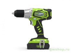 Дрель-шуруповерт аккумуляторная GREENWORKS G24DDK2, 24V, c 1хАКБ 2 А.ч и ЗУ в кейсе Greenworks 3702807